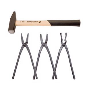 Blacksmith Tool Set - 3 Tongs + 1 Hammer
